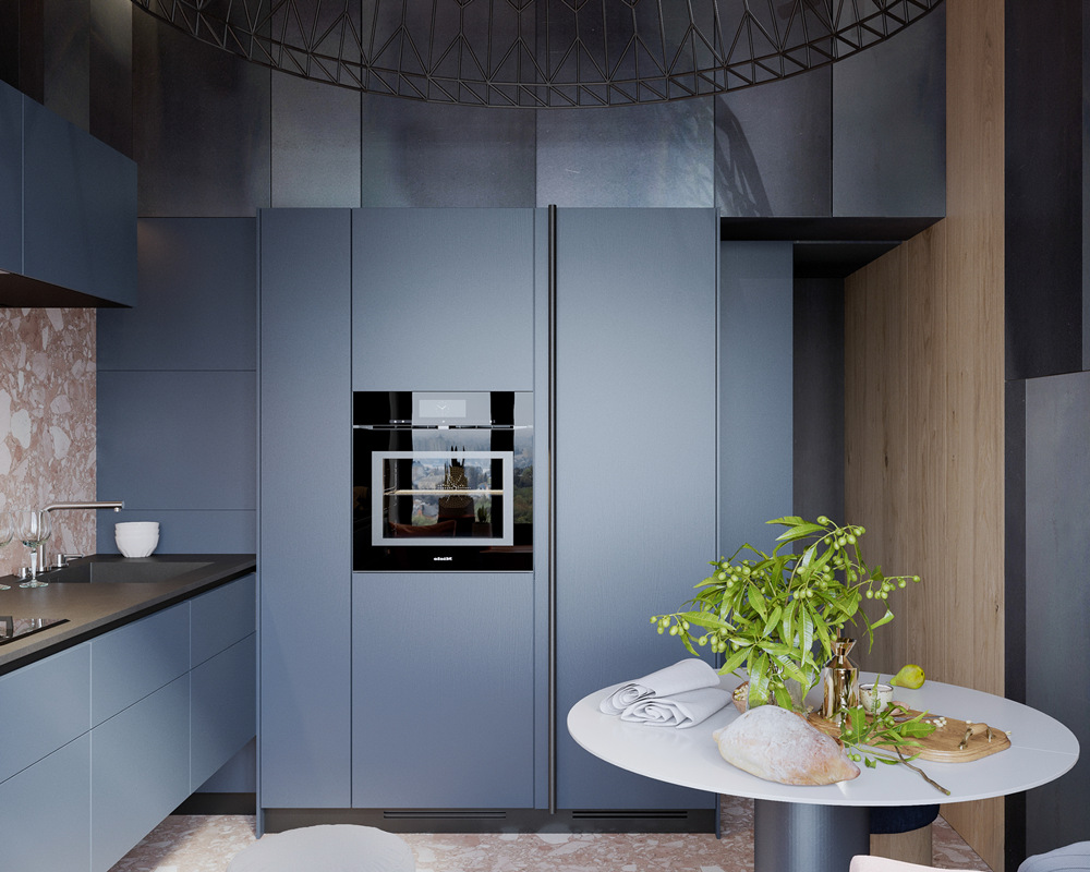 การออกแบบตู้ครัวสีน้ำเงิน