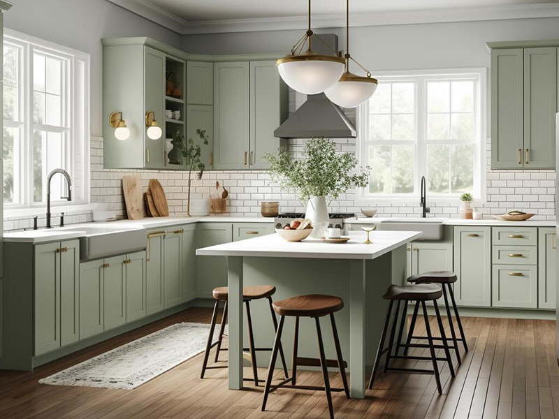 Light green kitchen cabinets