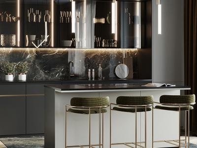 Glass Panels Handles Gray Color Kitchen Cabinets for Villa