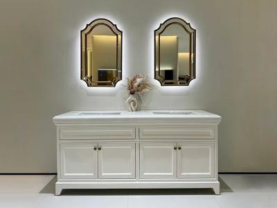 White double sink Free Standing Bathroom Vanity with LED mirror